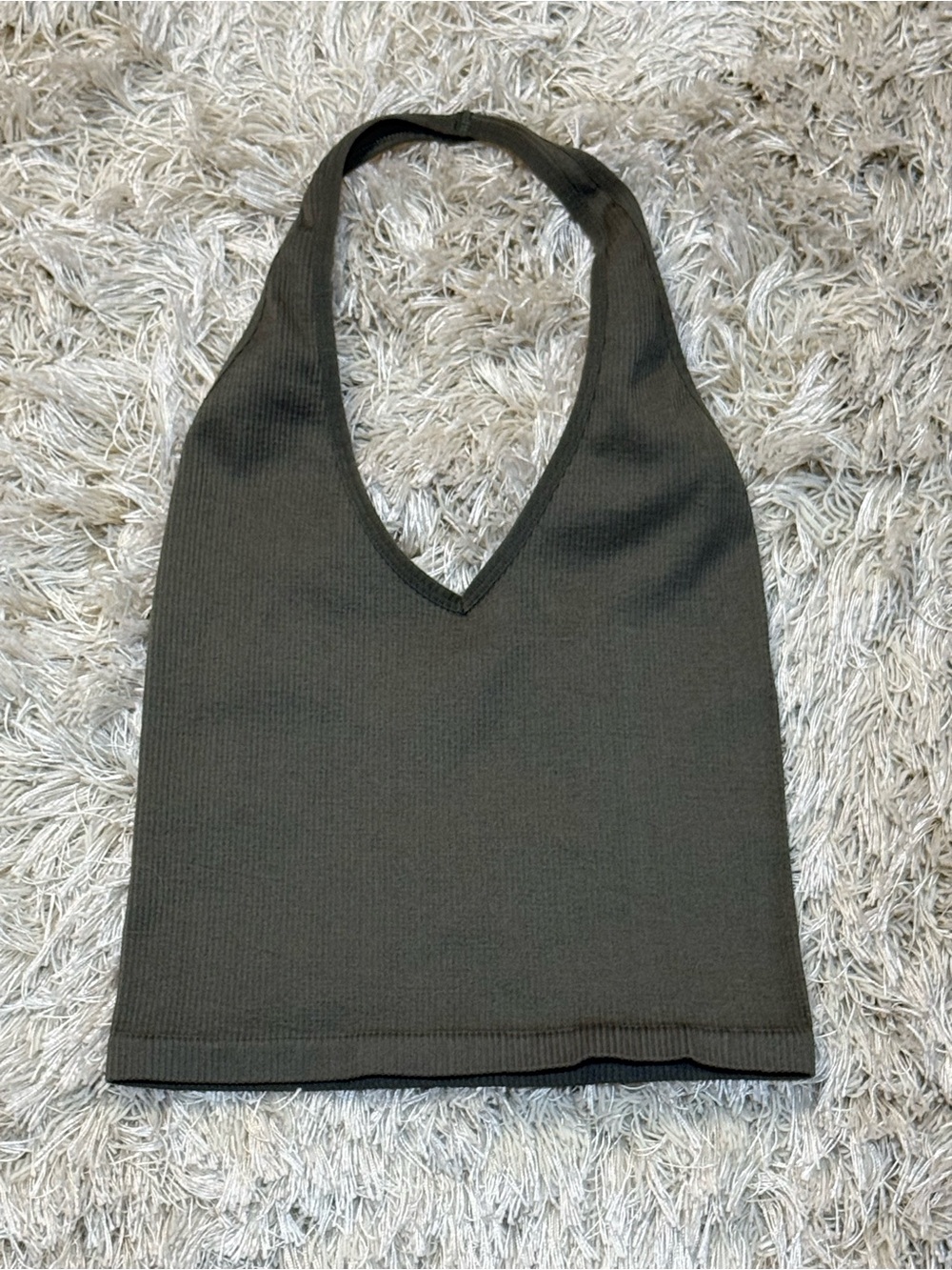 Urban Outfitters Olive Green Ribbed Halter Top Cropped Open Back Small - Picture 3 of 14